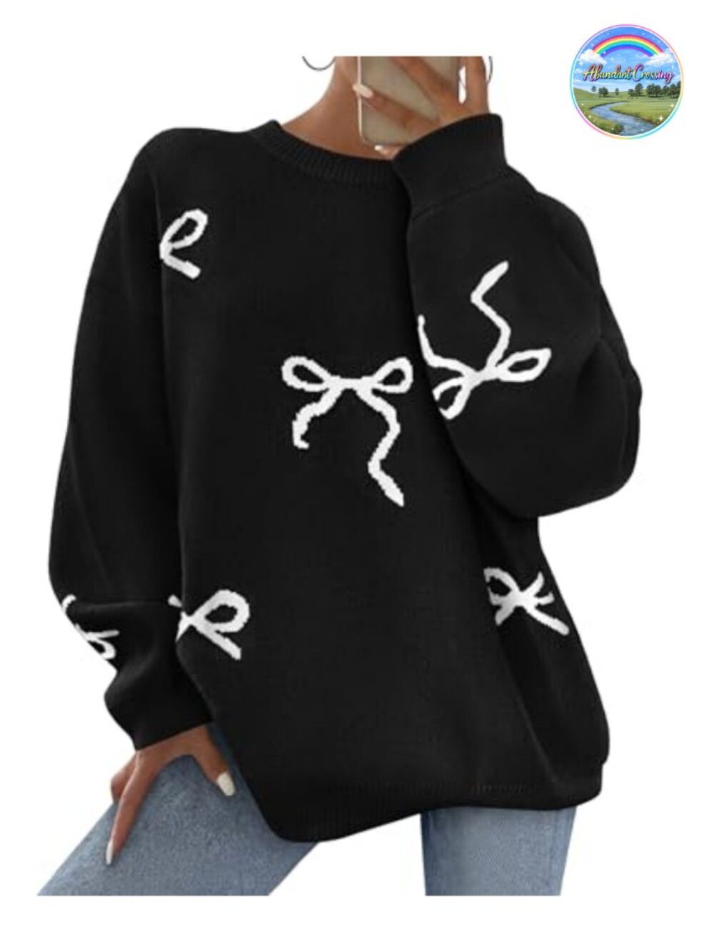 PRETTYGARDEN Women Long Sleeve Cute Bow Oversized Sweater